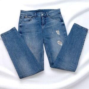 MAC JEANS (4) Slim Jeans Zip Detail Destoyed Glam Straight Leg Medium Wash